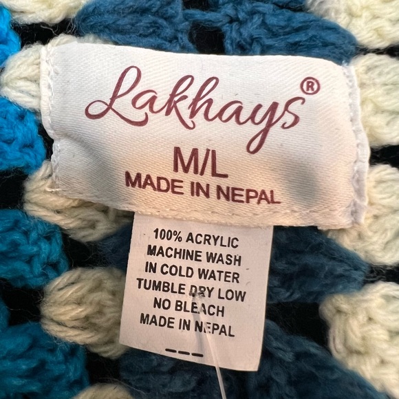 Fiesta Colorful Crocheted Granny Square Open Front Sweater Cardigan. M/L. NWT. - Picture 3 of 14